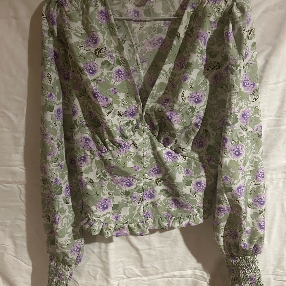 Revolve Floral Green and Purple Heartloom Blouse
